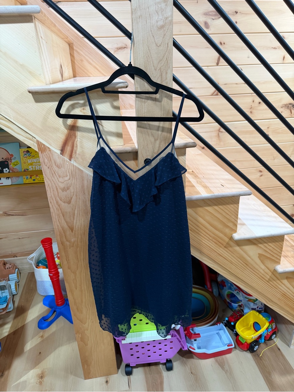 Heartloom Navy Textured Dot Ruffle Dress